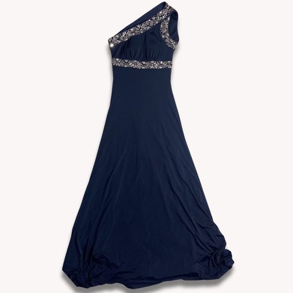 Formal gown | Navy blue | one shoulder | beaded straps - Picture 1 of 8